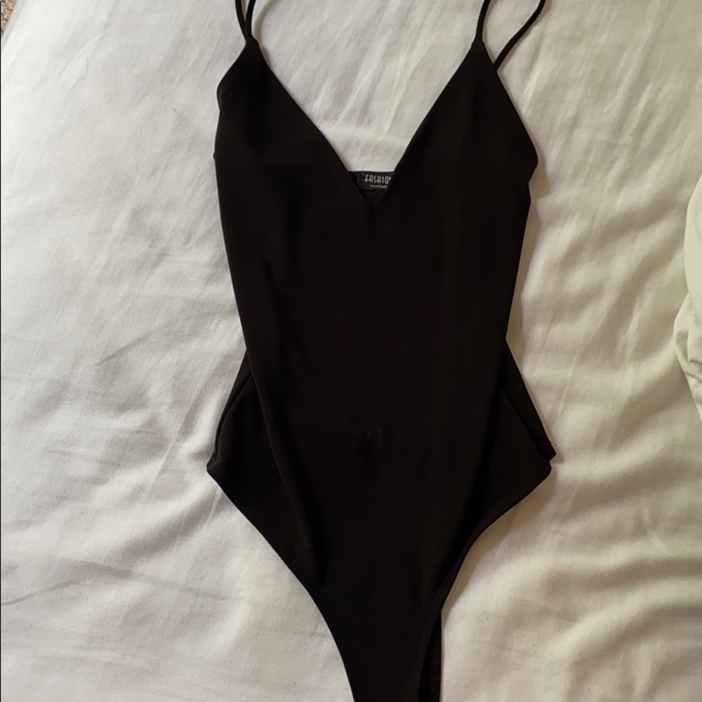 Black deep cut body suit